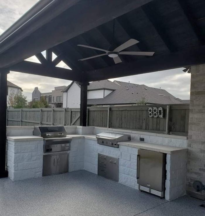 Residential covered patio kitchen construction