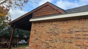 Residential roof extended into patio covering